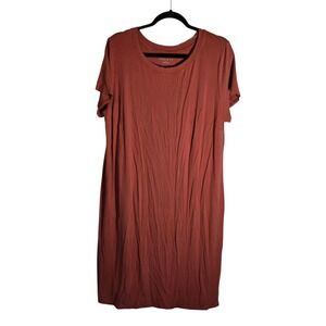 Ava & Viv Women 1X Rust Orange Short Sleeve Crew Neck Jersey T-Shirt Shift Dress